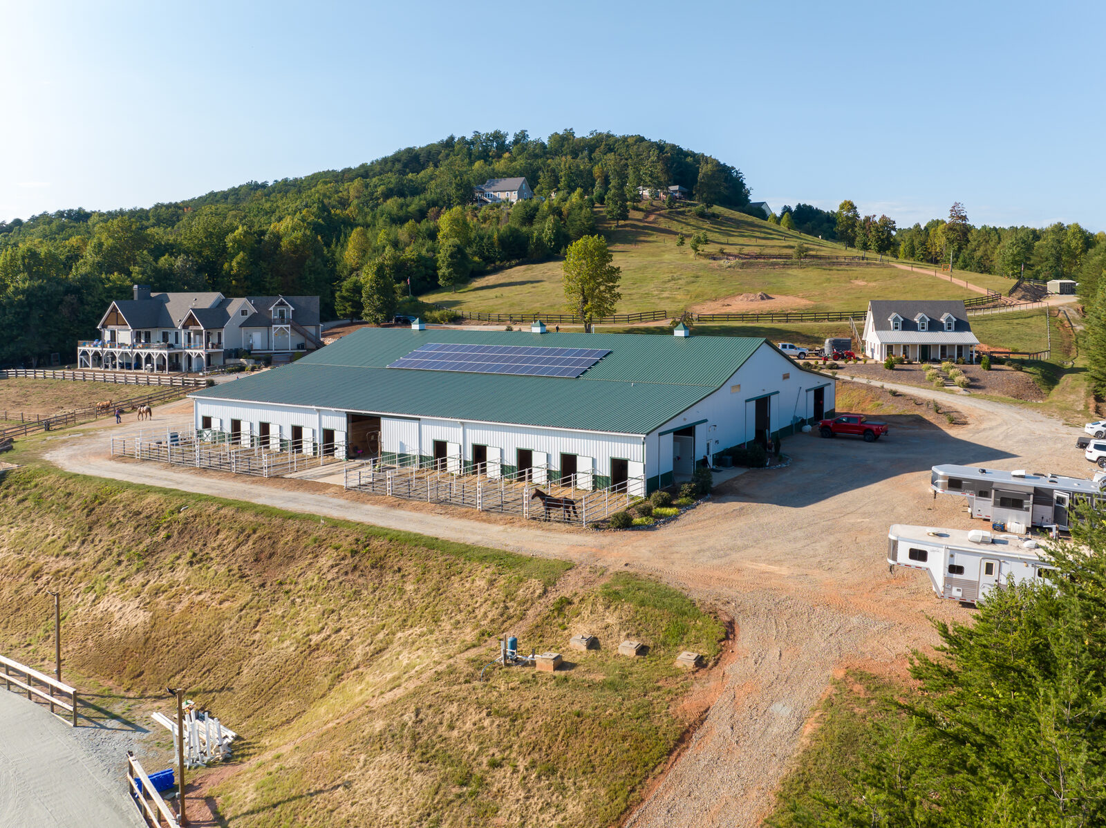 The Barn and Arena at Stout Stables - aerial view
